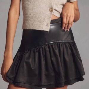 Avec Les Filles Faux-Leather Double Flounce‎ Mini Skirt Size 6 New With Tags